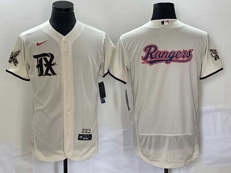 Men%27s Texas Rangers Cream Team Big Logo 2023 City Connect Flex Base Stitched Baseball Jersey